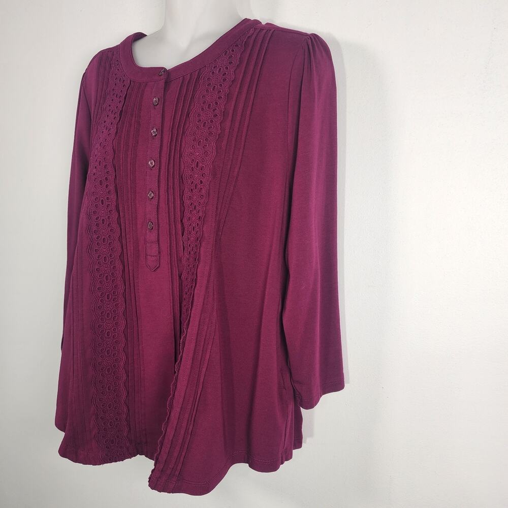Lands' End Women's 3/4 Sleeve Lightweight Jersey Embellished Top Vivid Plum M - Picture 6 of 10